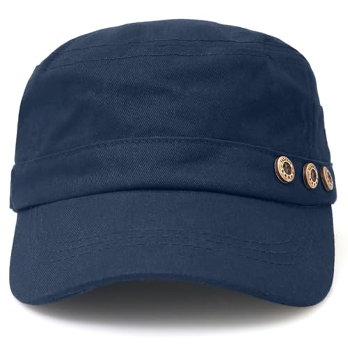 Men's Military Cadet Hat Flat Top Newsboy Cap - color: A - Navy