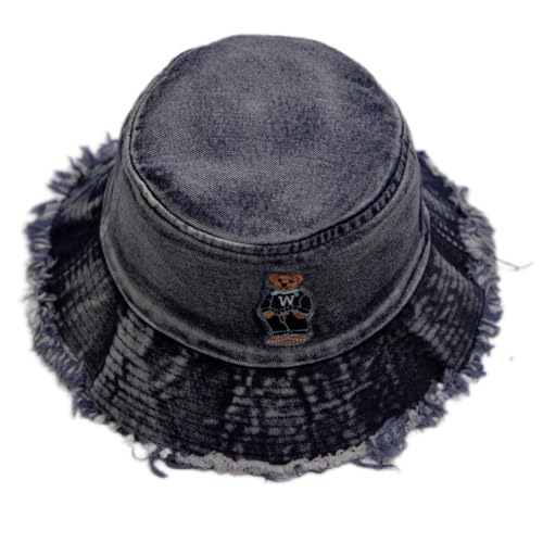 Cotton Denim Distressed Bucket Hat, Sun Hat, Hat for Men and Women - color: Blu29