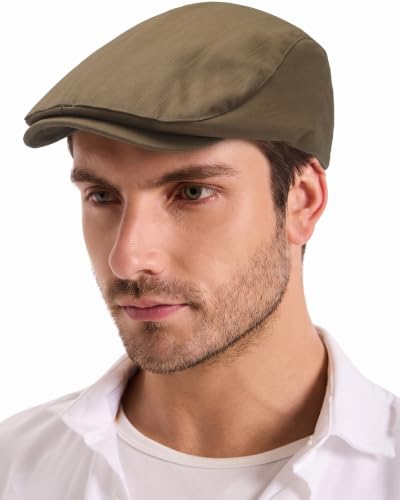 ZLYC Men Cotton Flat Cap Summer Scally Newsboy Beret Driver Hat - color: Back Buckle Brown
