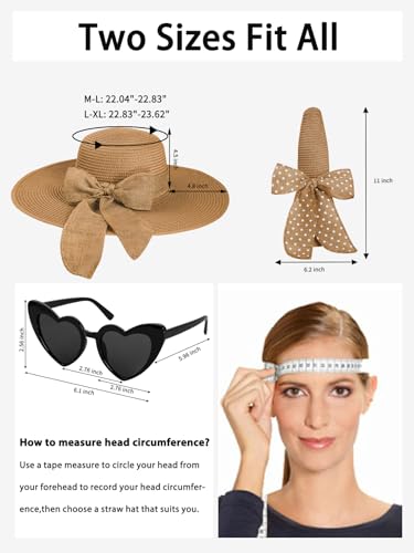 Sun Beach Straw Hats for Women, Summer Wide Brim Hat - color: Khaki, size: Large