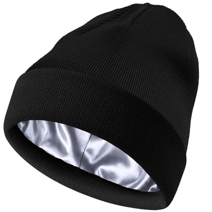 ROYBENS Satin Lined Beanie Hat for Women Men, Wool Knit Cuffed Winter Hats - color: 1pcs Black