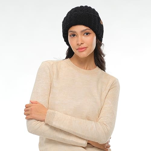 C.C Fuzzy Beanie for Women Unisex - Acrylic Stretchable Soft Warm Knit Winter Skully Hat - color: Acrylic-black