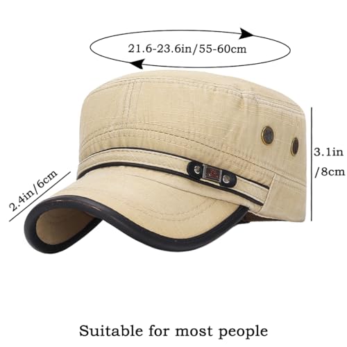 Cadet Army Hat 2 Pieces Flat Top Cap Unisex Military Hat for Women Men - color: Army Green E + Beige E