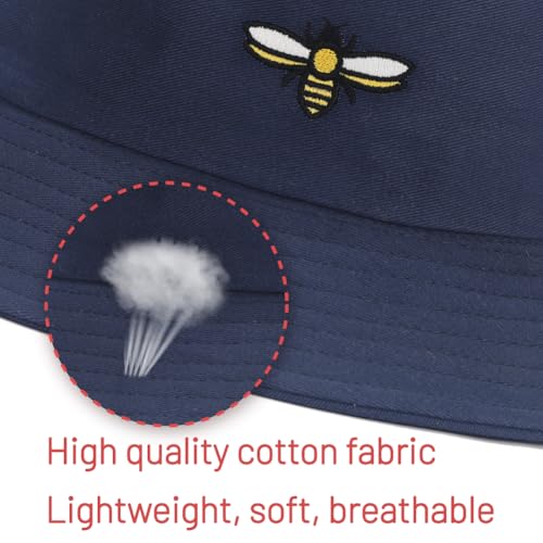 Cotton Bucket Hat for Women Men Summer Travel Sun Beach Bucket Cap, Unisex Outdoor Fisherman Hat - color: Bee Navy Blue
