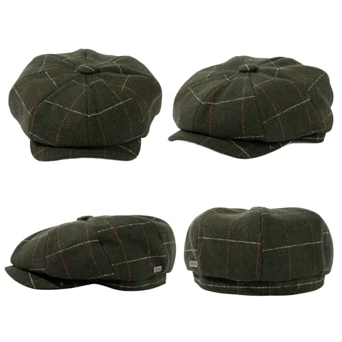 TOP-EX Wool Tweed Newsboy Cap for Men 8 Panel Vintage Flat Ivy Hat - color: Plaid Green, size: XX-Large