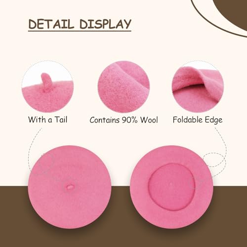 Gllutt Women Wool Beret Hat French Style Solid Color - color: Magenta