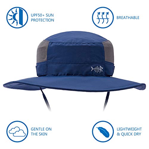BASSDASH UPF 50+ Sun Fishing Hat Water Resistant with Detachable Neck Flap - color: Dark Blue