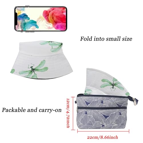 ZLYC Printed Bucket Hat for Women Men Packable Summer Sun Hat for Beach - color: Dragonfly White