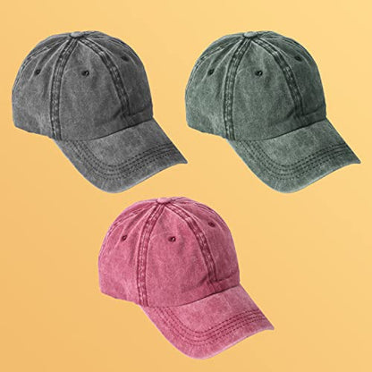 MEINICY 3 Packs Washed-Cotton Plain Baseball Cap, Adjustable Dad Hat - color: Black+burgundy+od Green