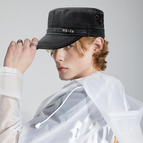 Cadet Army Hat 2 Pieces Flat Top Cap Unisex Military Hat for Women Men - color: Black E + Navy E