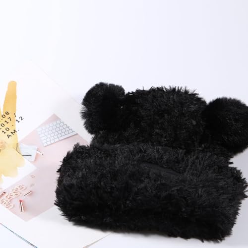 Winter Knit Hat for Women Winter Elastic Cute Bear Ear Skull Beanie Caps Autumn Winter Cute Crochet Beanies - color: Bear Ear Black