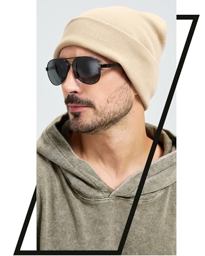 100% Cotton Beanie Lengthen Cuffed Beanies Knit Winter Hats Unisex - color: 1-khaki