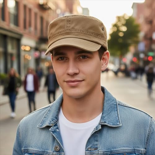 Army Cadet Cap for Men Women Military Flat Top Cap Adjustable Cotton Basic Baseball Cap - color: Dark Khaki