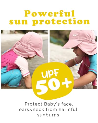 FURTALK Baby Sun Hat with Neck Flap UPF 50+ Toddler Quick Dry Swim Hat - color: Pink, size: 0-6 Months