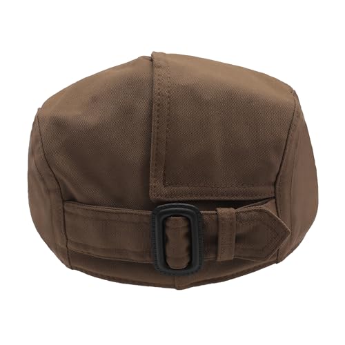 ZLYC Men Cotton Flat Cap Summer Scally Newsboy Beret Driver Hat - color: Button Decor Brown