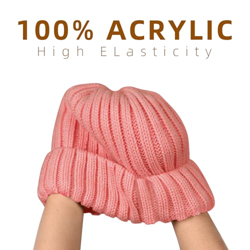 ZOORON 1&2 Winter Beanie for Women Soft Warm Slouchy Knit Hat Ski Stocking Cuffed Cap - color: Skin Pink