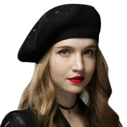 Sumolux Women Beret Hat French Beret Beanie Cap Classic Solid Color - color: Black, size: One Size