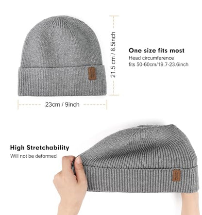 Wmcaps Winter Beanie for Men Women, Soft Warm Fleece Lined Knit Hat - color: Grey