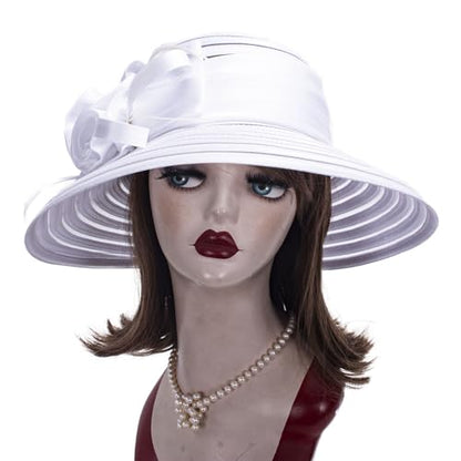 Lawliet Womens Satin Ribbon Church Wedding Sun Wedding Occasion Hat A214 - color: White