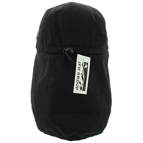 JFH 4 Panel Adjustable Outdoors Fishing Cap with Ear and Neck Flap Sun Cover Unisex - color: Black