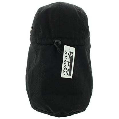 JFH 4 Panel Adjustable Outdoors Fishing Cap with Ear and Neck Flap Sun Cover Unisex - color: Black