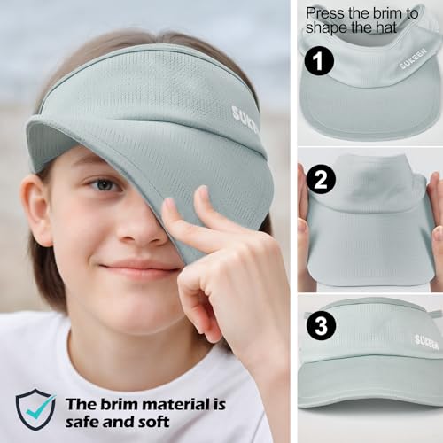 Sukeen Kids Sun Visor Hats for Girls Boys,Lightweight Sports Hat UPF50+ Sun Hat Cooling Headwear Visor for Running Outdoors - color: Light Grey