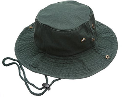 Summer Outdoor Boonie Hunting Fishing Safari Bucket Sun Hat with Adjustable Strap - color: Dark Green, size: Small-Medium