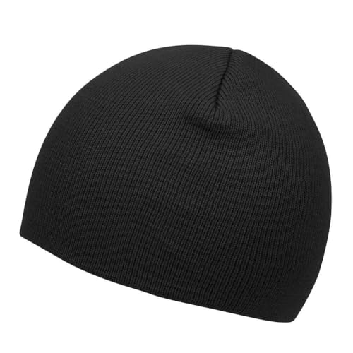 1 Pack Black Cuffless Short Beanie Skull Cap, Acrylic Knit, Stretch Fit, Unisex