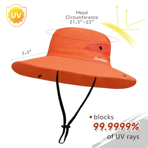 ZOORON Women's Ponytail Safari Sun Hat,Wide Brim UV Protection Bucket Hat - color: 1- Pure Orange