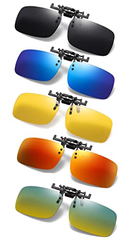 Clip on Flip up Polarized Lens For Prescription Glasses UV Protection Sunglasses (Clear lenses not Polarized) - color: Mixcolor 5 Pack B