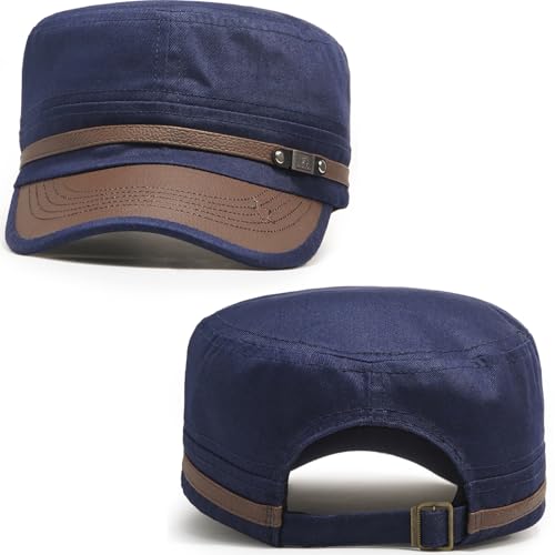 Army Cadet Cap for Men Women Military Flat Top Cap Baseball Caps - color: Star Navy Blue