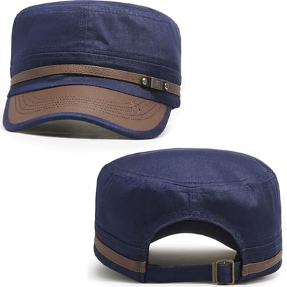 Army Cadet Cap for Men Women Military Flat Top Cap Baseball Caps - color: Star Navy Blue
