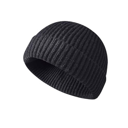 Fisherman Beanie for Men Knit Trawler Beanie Short Cuffed Watch Cap for Men Women - color: Black
