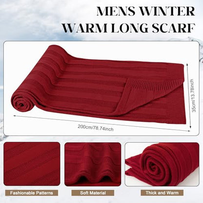 Winter Scarf for Men, 3 PCS Fleece Beanie Hat and Gloves Set - color: Wine Red Hat Scarf Gloves Set