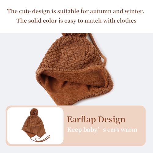 Baby Girl Winter Hats Pompom Infant Boys Beanie Knitted Kid Hat - color: Brown, size: 2-8 Years