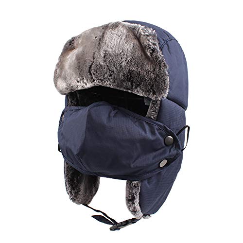 Winter Boy Trapper Trooper Hat Outdoor Warm Girls Ski Cap Windproof Mask Ear Flaps Hats for Kids - color: Navy-adult, size: One Size