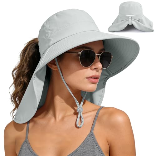 Ruqizhi Sun Hats for Women with Neck Flap Ponytail Hole Women Sun Hats Rollable UV Protection Fishing Hats Wide Brim UPF 50+ - color: Green