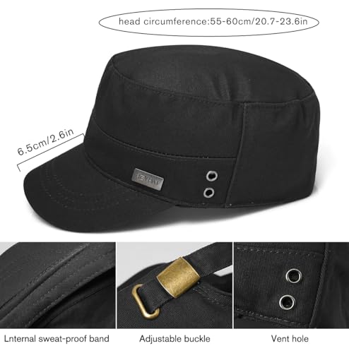 Unisex Flat Top Military Cadet Cap Outdoor Sun Hat - color: Square Label Black