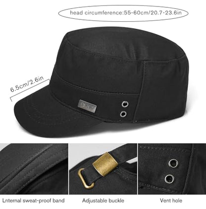 Unisex Flat Top Military Cadet Cap Outdoor Sun Hat - color: Square Label Black