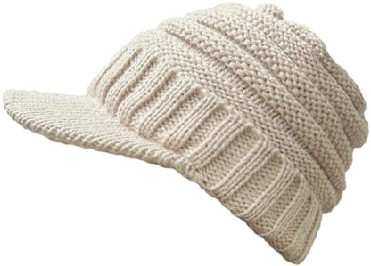 XYIYI Beanie Tail Winter Warm Knit Messy High Bun Ponytail Hats Visor Beanie Cap - color: A Beige