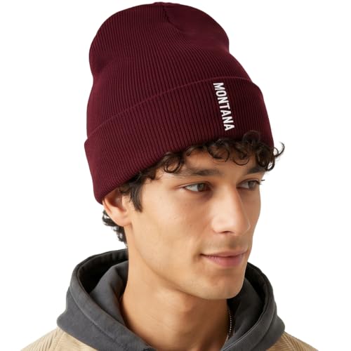 Daxton Vertical USA Cities Cuffed Beanie, Winter Knit Hat Skully Cap for Men Women, City Pride Daily Headwear - color: Montana Burgundy White