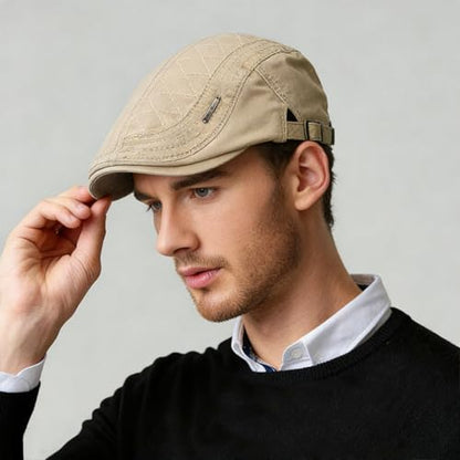 Initlove Mens Newsboy Cap Cotton Ivy Hat Beret Hats for Driving - color: A Beige