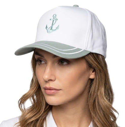 D&Y Retro 2-Tone Canvas Baseball Cap for Women - Funny Embroidered Distressed Snapback, Adjustable Cotton Dad Hat - color: Anchor-sage