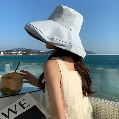 Women Wide Brim Sun Protection Hat Summer Fishing Hats - color: Blue and Leaf Print