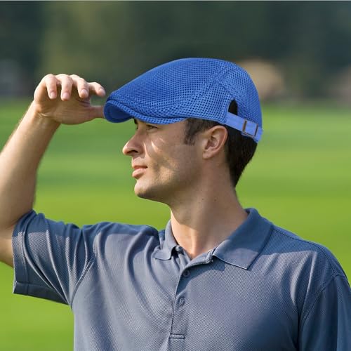 meioro Mens Breathable Mesh Summer Hat Adjustable Flat Cap Newsboy Beret Ivy Cap Irish Cabbie Fishing Hats - color: Blue