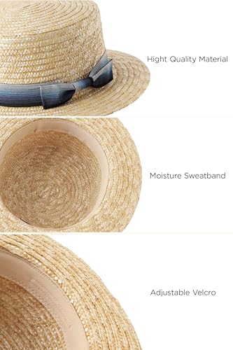 BABEYOND Men's Straw Boater Hat, 1920s Gatsby Summer Costume Accessory - color: Blue, size: Large-X-Large