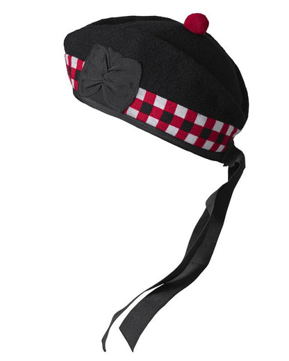 Glengarry Cap-Traditional Scottish Hat,100% Wool, Acrylic Wool Tartan,Kilts/Bagpipes Accessories,Polyester Cotton Ribbon - color: Black & Red Diced, size: 7 1/4