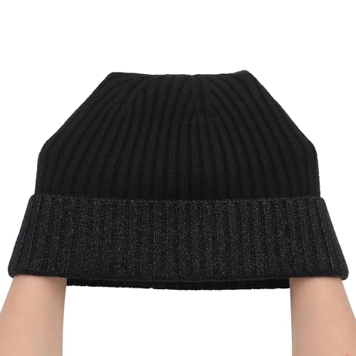 ZLYC Men Winter Knit Fisherman Beanie Hat Fashion Warm Daily Skull Cap - color: Cuffed Charcoal and Black