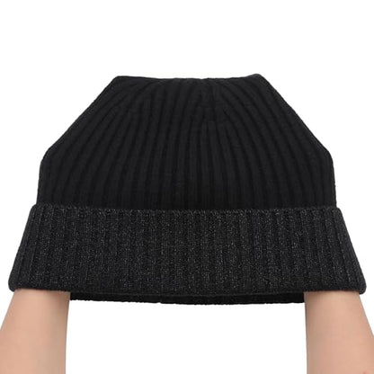 ZLYC Men Winter Knit Fisherman Beanie Hat Fashion Warm Daily Skull Cap - color: Cuffed Charcoal and Black