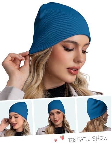 ROYBENS 100% Cotton No Cuff Beanie Hat Men Women, Fisherman Skull Cap - color: Blue
